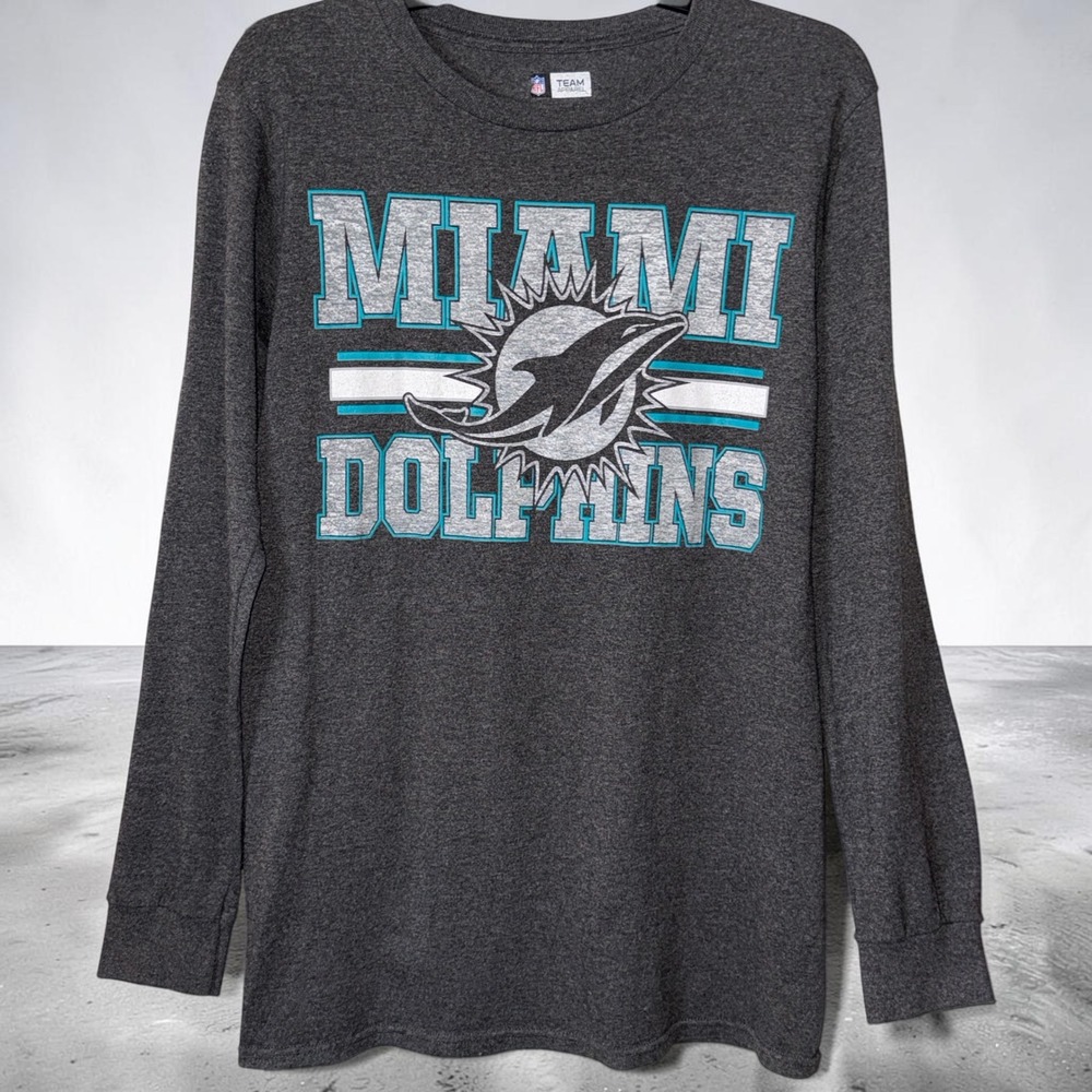 Miami Dolphins Long Sleeve Shirt Charcoal Grey Mens Medium